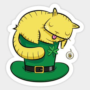 Dreaming Beer Cat Leprechaun Hat St Patricks Day Sticker